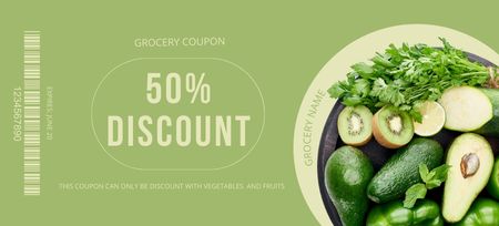 Platilla de diseño Grocery Store Ad with Ripe Appetizing Green Vegetables Coupon 3.75x8.25in
