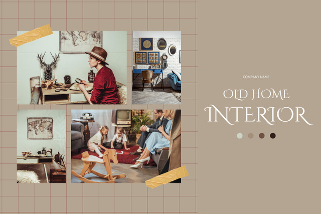 Old Home Interior Vintage Design Mood Board – шаблон для дизайну