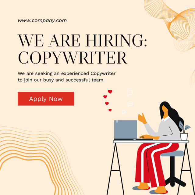 Hiring Copywriter with Woman and Laptop Instagram Design Template