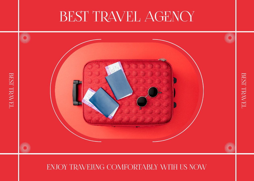 Travel Agency Ad on Red Card Modelo de Design