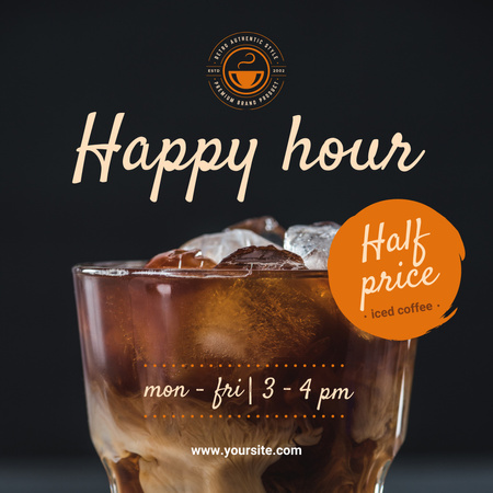 Coffee Shop Happy Hour Offer Iced Latte in Glass Instagram AD Design Template