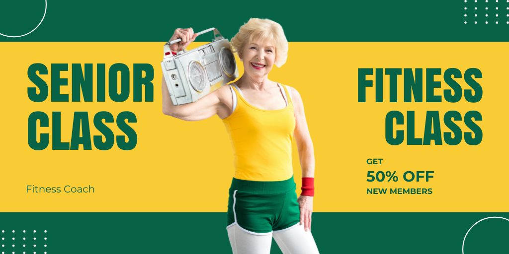 Senior Fitness Class With Discount And Coach Twitterデザインテンプレート