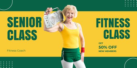 Senior Fitness Class With Discount And Coach Twitter Design Template