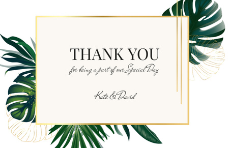 Plantilla de diseño de Wedding Thank You Message with Green Tropical Leaves Thank You Card 5.5x8.5in 