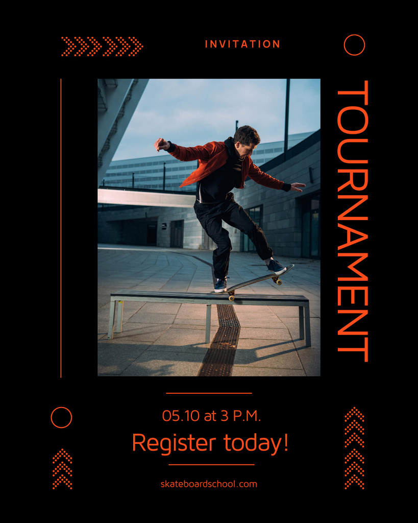 Designvorlage Skateboarding Tournament Announcement with Man für Poster 16x20in