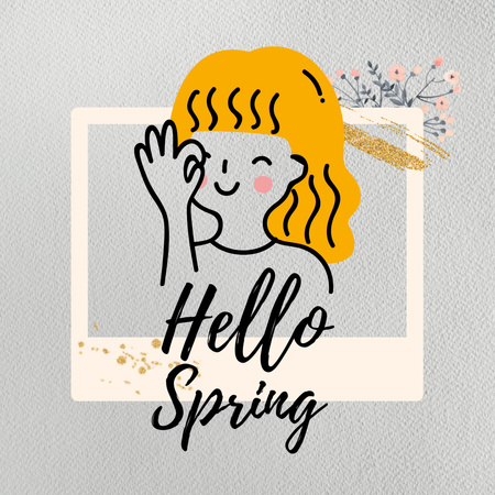 Spring Greeting with Girl and Flowers Instagram Design Template