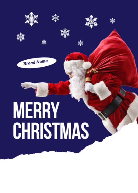 Christmas Greeting with Santa Claus on Blue Postcard 5x7in Vertical Design Template
