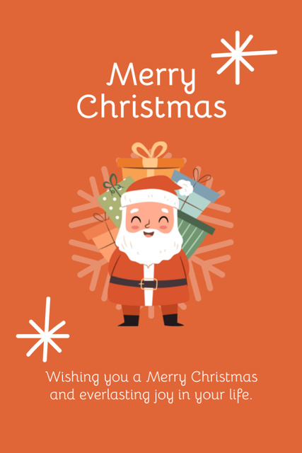 Designvorlage Christmas Wishes With Santa Holding Presents in Orange für Postcard 4x6in Vertical