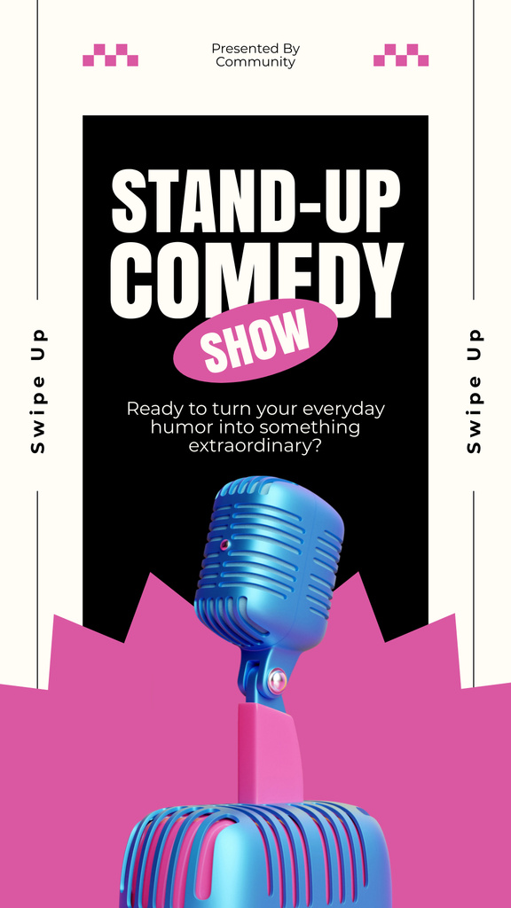 Stand-up Comedy Show Promo with Microphone in Pink Instagram Story Design Template
