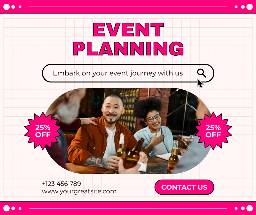 Organizing Parties Offer with Cheerful Young People Facebook Design Template