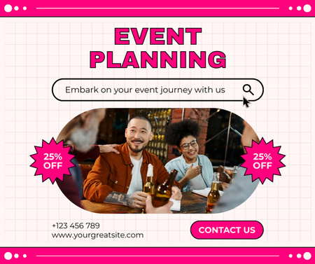Designvorlage Angebot zur Organisation von Partys mit fröhlichen jungen Leuten für Facebook