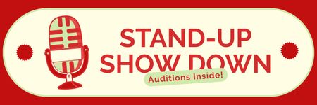 Stand-up Auditions Ad with Red Microphone Twitter Design Template