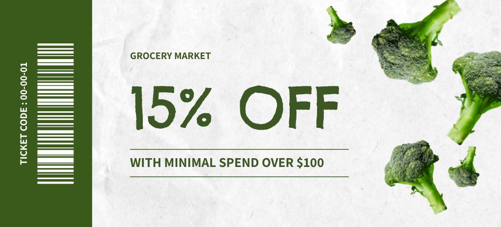 Modèle de visuel Grocery Store Ad with Green Fresh Broccoli - Coupon 3.75x8.25in