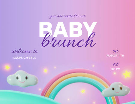Plantilla de diseño de anuncio del almuerzo del bebé con arco iris lindo Invitation 13.9x10.7cm Horizontal 