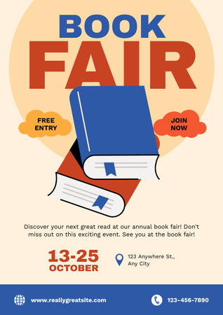 Book Fair Announcement with Illustration of Books Poster Πρότυπο σχεδίασης