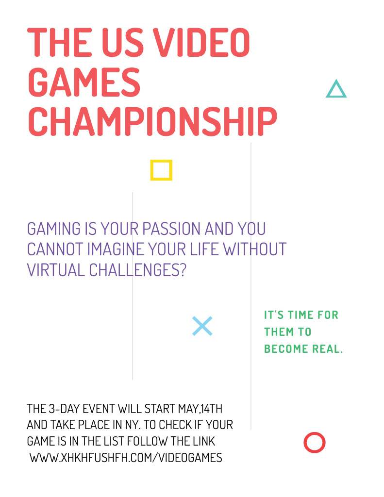 Video Games Championship announcement Flyer 8.5x11in Design Template