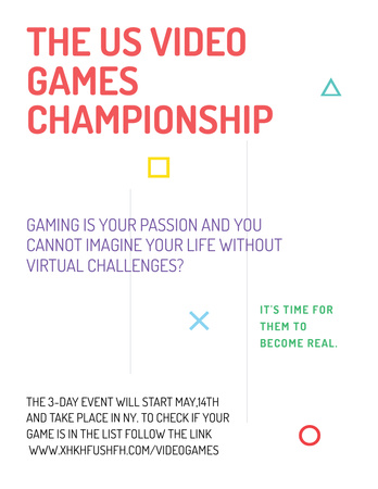 Video Games Championship announcement Flyer 8.5x11in Πρότυπο σχεδίασης