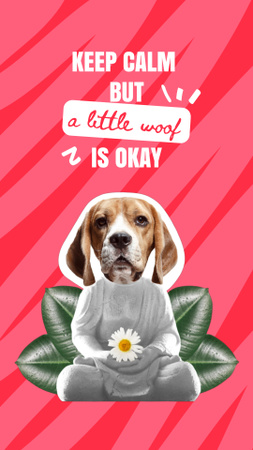 Plantilla de diseño de perro gracioso con el cuerpo de buda sosteniendo a daisy Instagram Video Story 