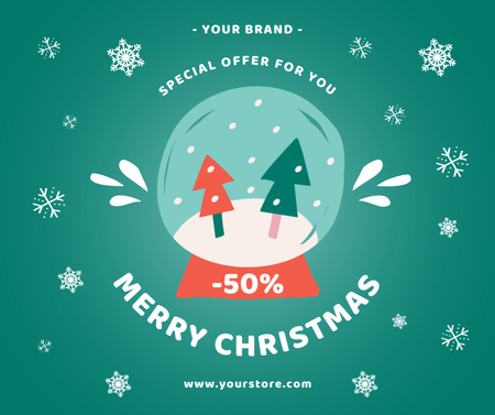 Holiday Sale Ad with Christmas Snow Globe Facebook Design Template