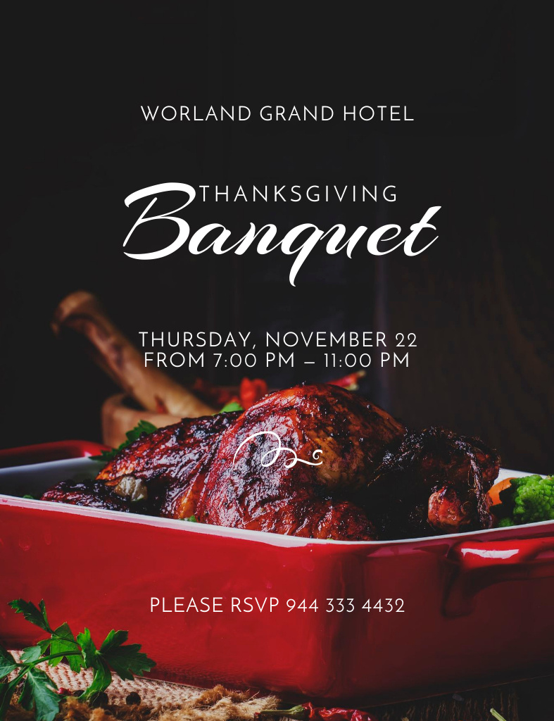 Plantilla de diseño de Thanksgiving Banquet with Traditional Turkey Invitation 13.9x10.7cm 