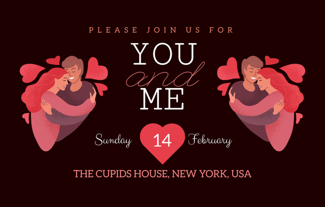 Happy Valentine's Day Greeting With Couples Invitation 4.6x7.2in Horizontal – шаблон для дизайна