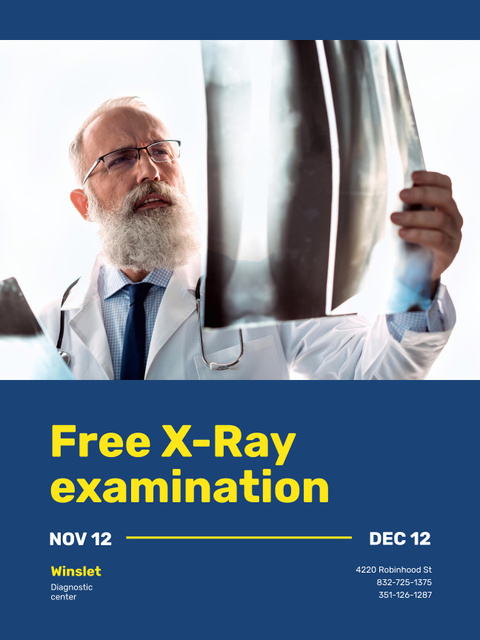 Free Chest X-Ray Examination Offer In November on Blue Poster US – шаблон для дизайна