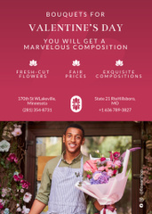 Valentine's Day Greeting with Florist holding Bouquet