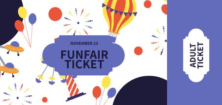 Plantilla de diseño de Feria de diversión con carruseles ilustrados Ticket DL 