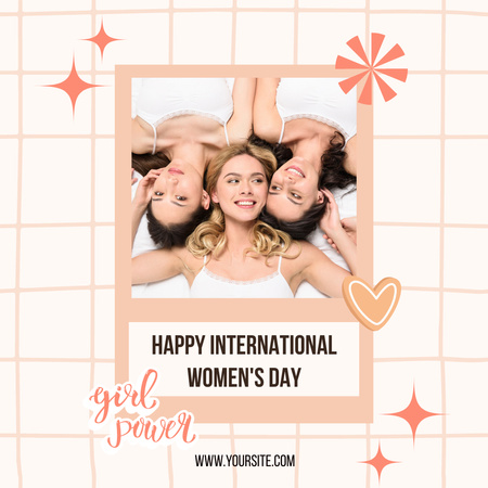 Szablon projektu Szczęśliwe uśmiechnięte kobiety w Międzynarodowy Dzień Kobiet Instagram