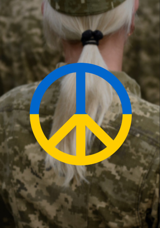 Woman Soldier in Military Uniform with Peace Sign in Ukrainian Flag Colors Flyer A7 Design Template