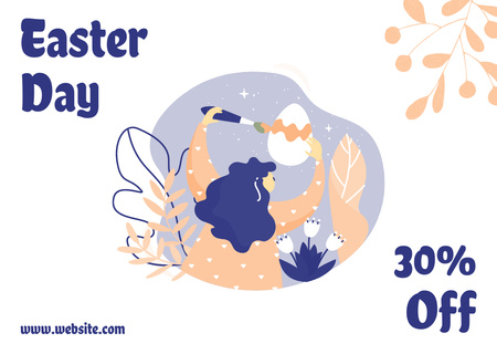 Easter Promo with Woman Painting Easter Egg Card Design Template