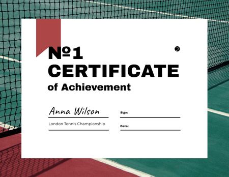 Achievement award in Tennis Championship Certificate Design Template