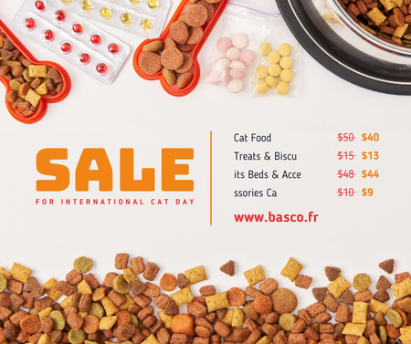 Pet Food and Supplements Cat Day Sale Facebook Design Template