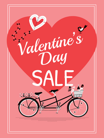 Valentine's Day Sale Ad with Romantic Bike Poster US Design Template