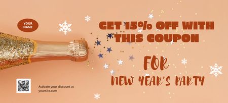 New Year Discount Offer with Champagne Bottle Coupon 3.75x8.25in Design Template
