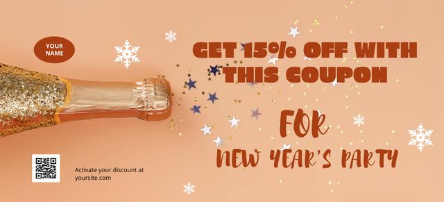 Designvorlage New Year Discount Offer with Bottle of Champagne für Coupon 3.75x8.25in