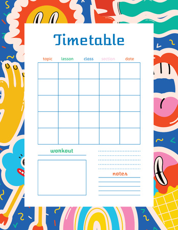 Oppituntien aikataulu kirkkaalla abstraktilla kuviolla Notepad 8.5x11in Design Template