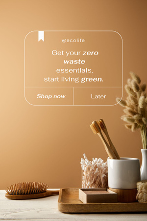 Zero Waste Concept with Wooden Toothbrushes Pinterest Design Template