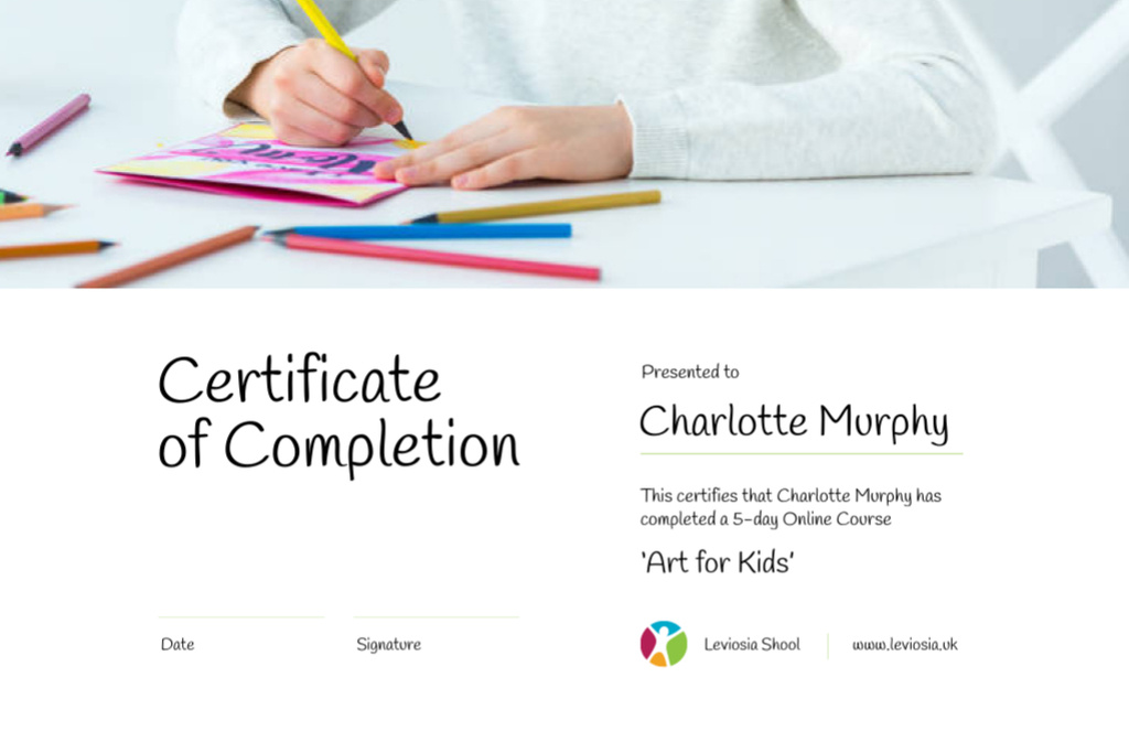 Art Online Course Completion confirmation Certificate 5.5x8.5in Design Template