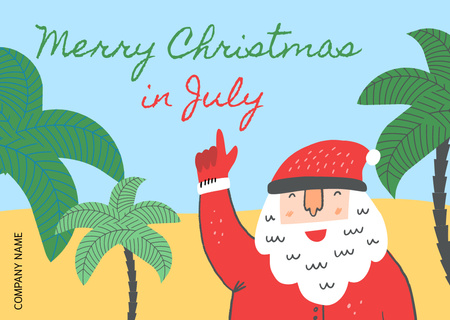 Merry Christmas in July Greeting with Cute Santa Claus Card Šablona návrhu