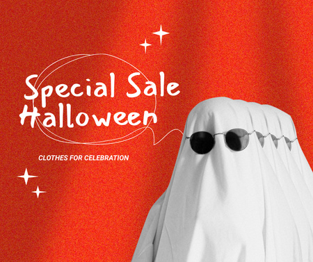 Ontwerpsjabloon van Facebook van Halloween Special Sale Ad with Funny Ghost