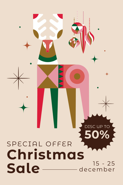 Christmas Sale Announcement Stylized Deer Pinterest – шаблон для дизайну
