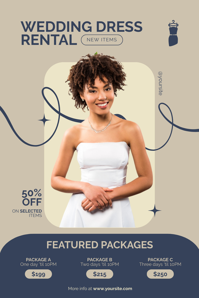 Plantilla de diseño de Wedding Dress Rental Service Offer Pinterest 