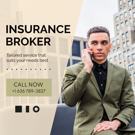 Professional Insurance Broker Service Offer With Contacts Animated Post Design Template