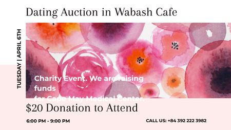 Dating Auction announcement on pink watercolor Flowers Title Tasarım Şablonu