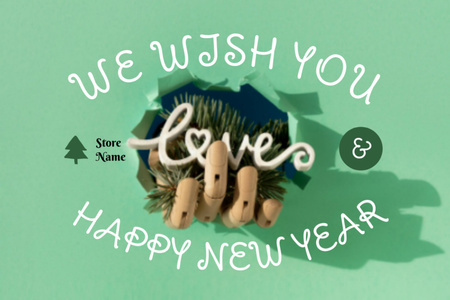 Designvorlage New Year Holiday Greeting with Cute Twig in Hand für Postcard 4x6in