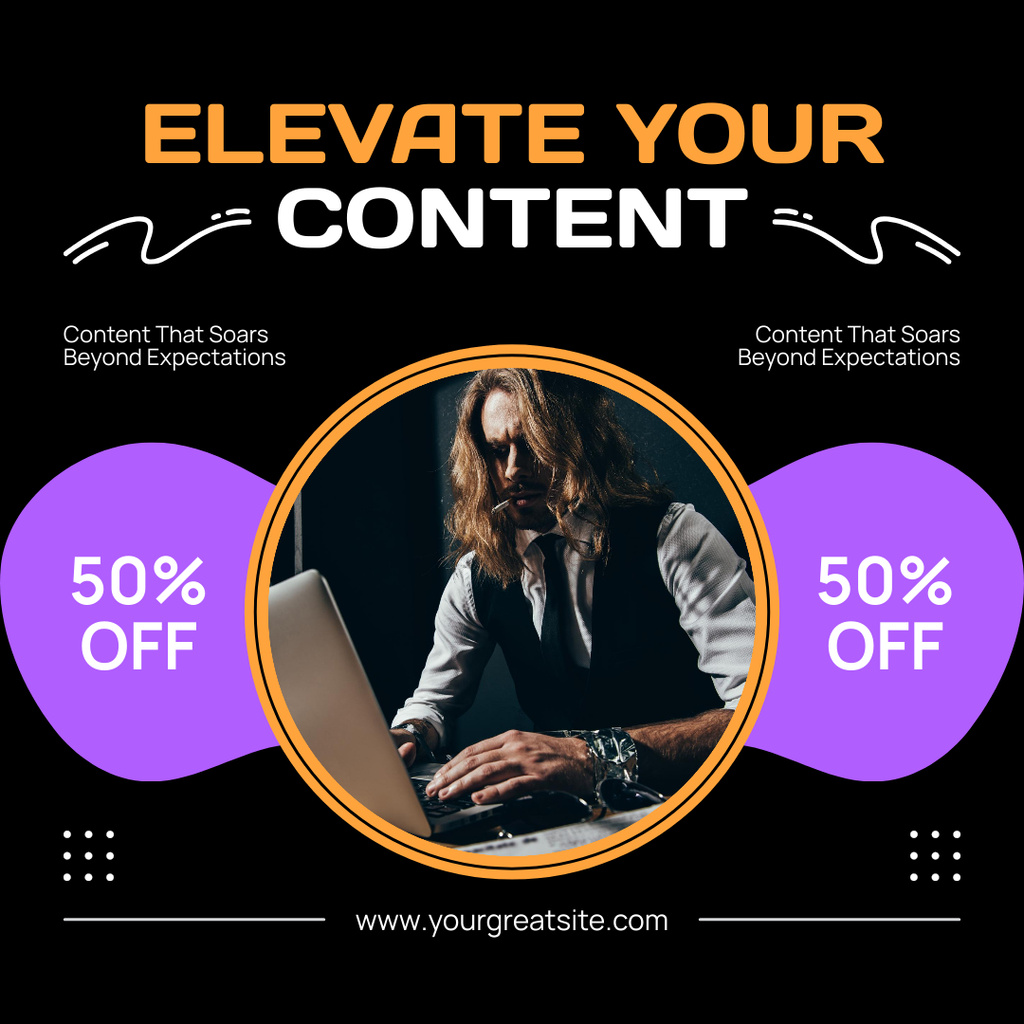 Captivating Content Writing Service At Discounted Rates With Slogan Instagram Tasarım Şablonu