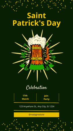 St. Patrick's Day Party with Glass of Beer Illustration Instagram Story Design Template