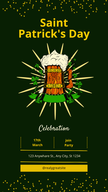 St. Patrick's Day Party with Glass of Beer Illustration Instagram Story tervezősablon