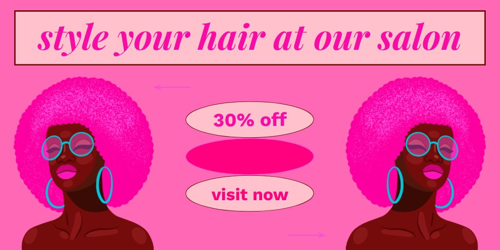 Hairstylist Services At Beauty Salon With Discount Offer In Pink Twitterデザインテンプレート